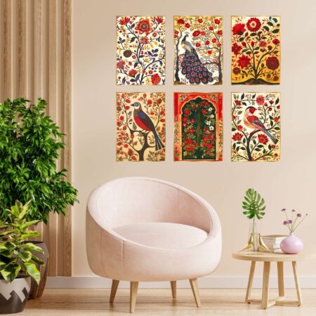 Set of Six Wall Paintings for Wall Dacoration Golden Framed Wall Paintings for Living Room & Bedroom Wall Art for Home Decoration & Office Wall Décor (17x13 inch CH-GD6-9)