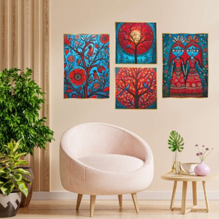 Set of Four Wall Paintings for Wall Dacoration Golden Framed Wall Paintings for Living Room & Bedroom Wall Art for Home Decoration & Office Wall Décor (13x10 inch CH-GD4-9)